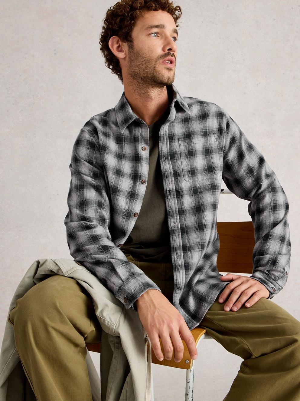 Ludlow Two Tone Check Shirt in DK GREY - LIFESTYLE