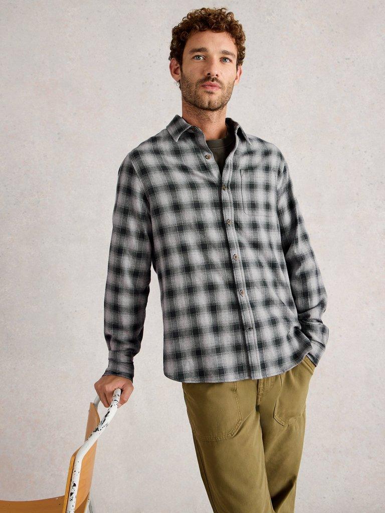 Ludlow Two Tone Check Shirt in DK GREY - MODEL DETAIL