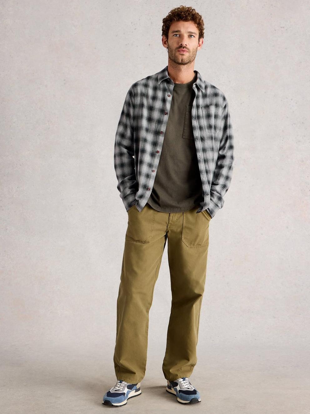 Ludlow Two Tone Check Shirt in DK GREY - MODEL FRONT