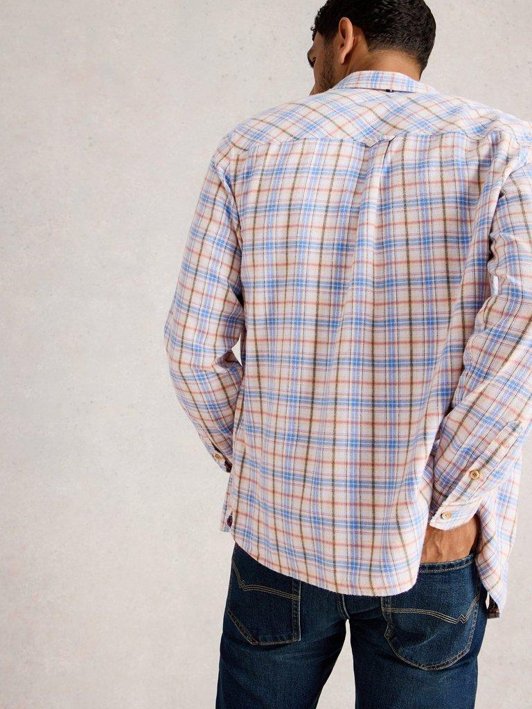 Oakham Multi Check Shirt in NAT MLT - MODEL BACK
