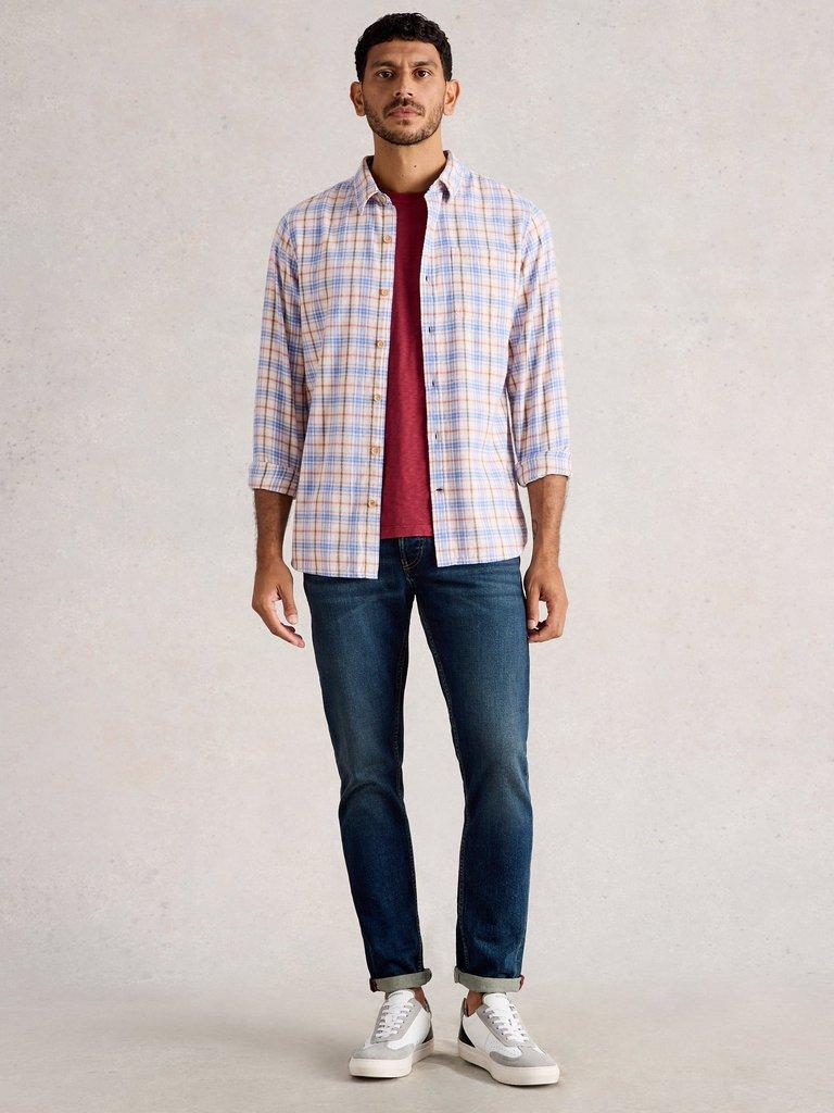 Oakham Multi Check Shirt in NAT MLT - MODEL FRONT