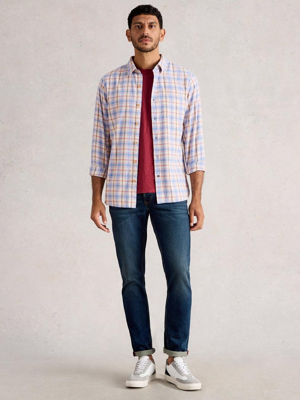 Oakham Multi Check Shirt in NAT MLT - MODEL FRONT
