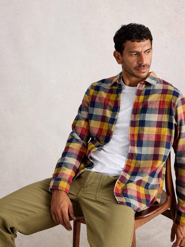 Preston Buffalo Check Shirt in RED MLT - MODEL DETAIL