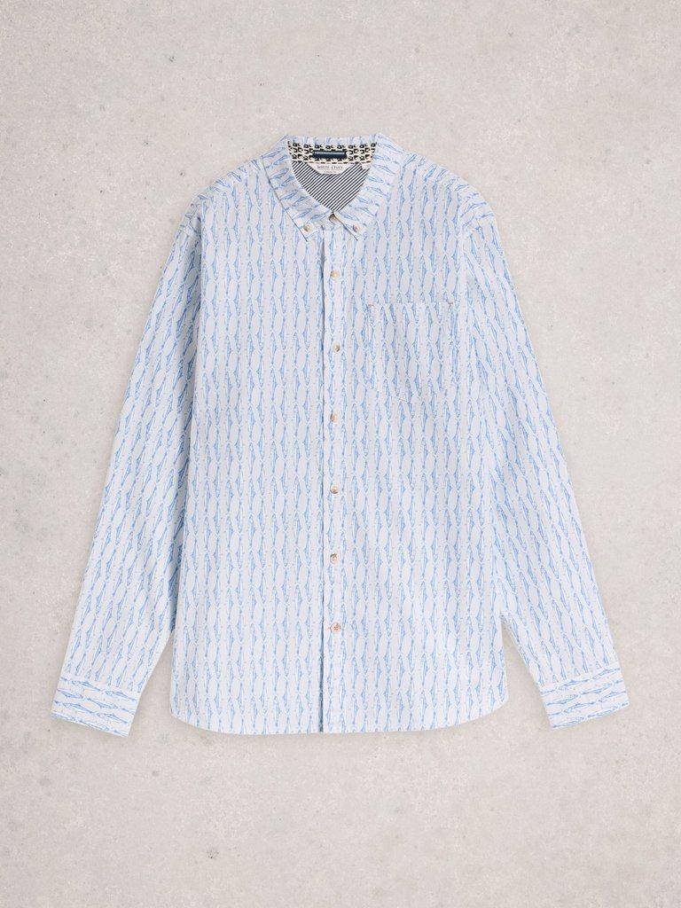 Salcombe Fish Stripe Shirt in BLUE PR - FLAT FRONT