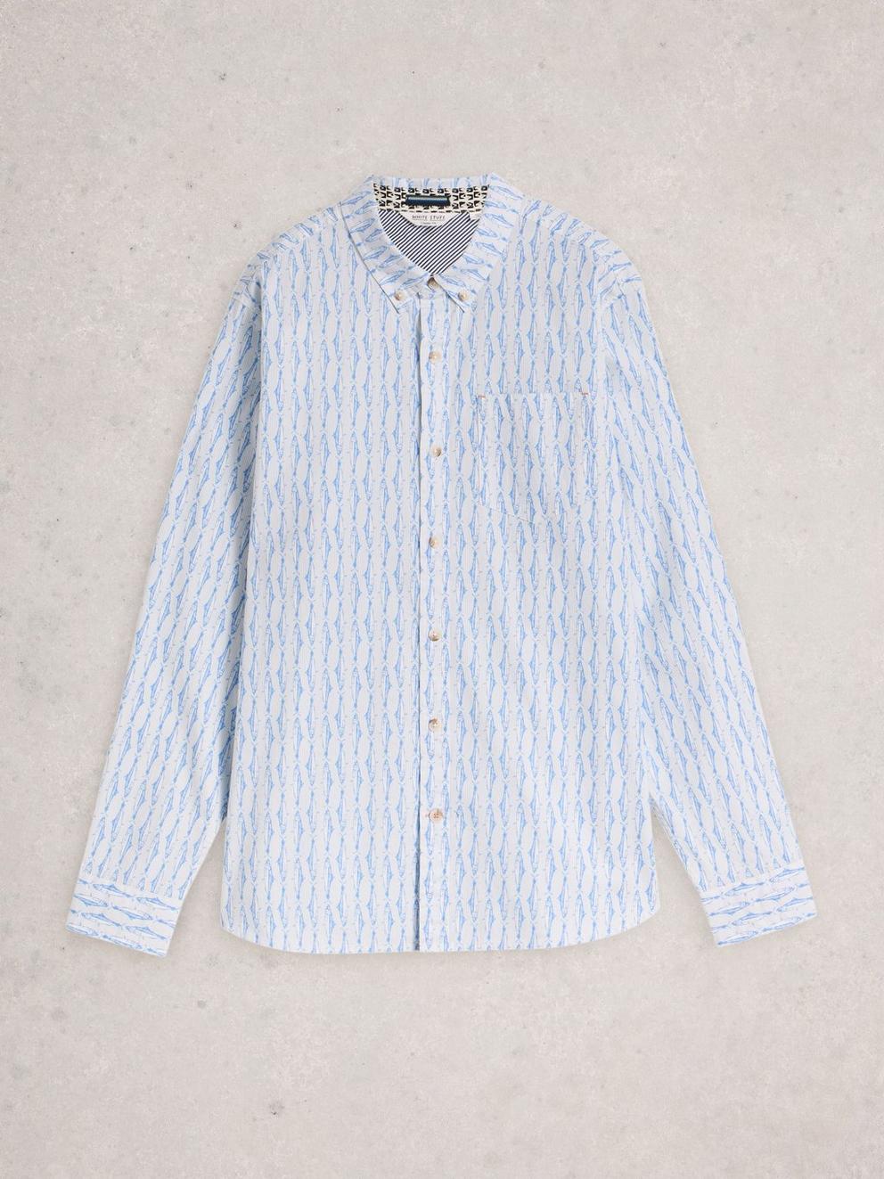 Salcombe Fish Stripe Shirt in BLUE PR - FLAT FRONT