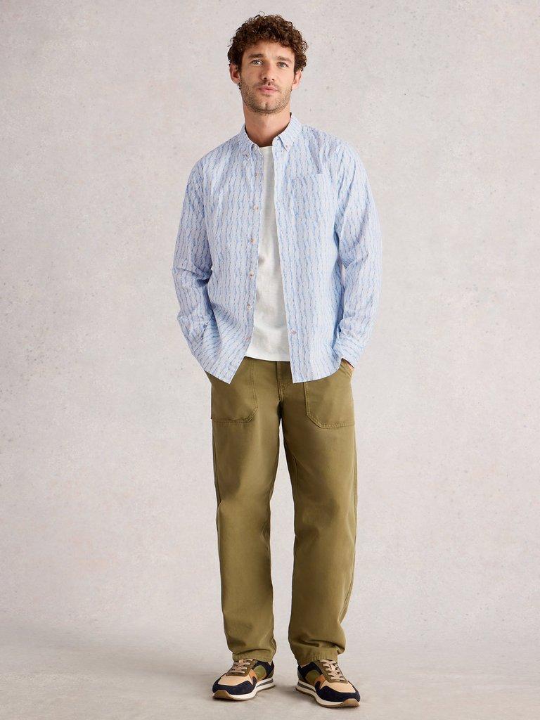 Salcombe Fish Stripe Shirt in BLUE PR - MODEL FRONT