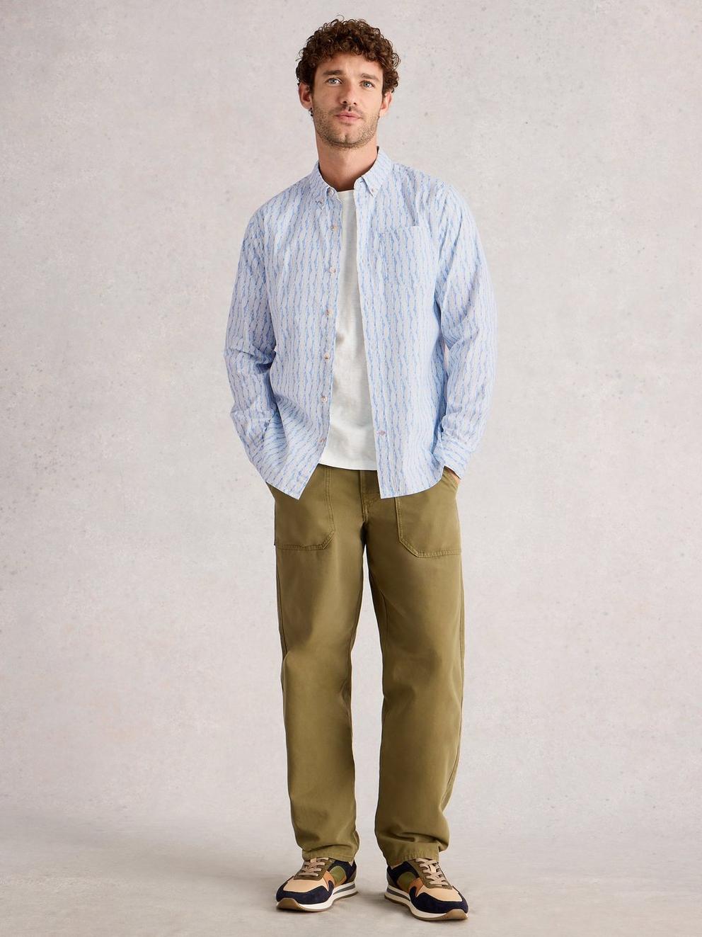 Salcombe Fish Stripe Shirt in BLUE PR - MODEL FRONT