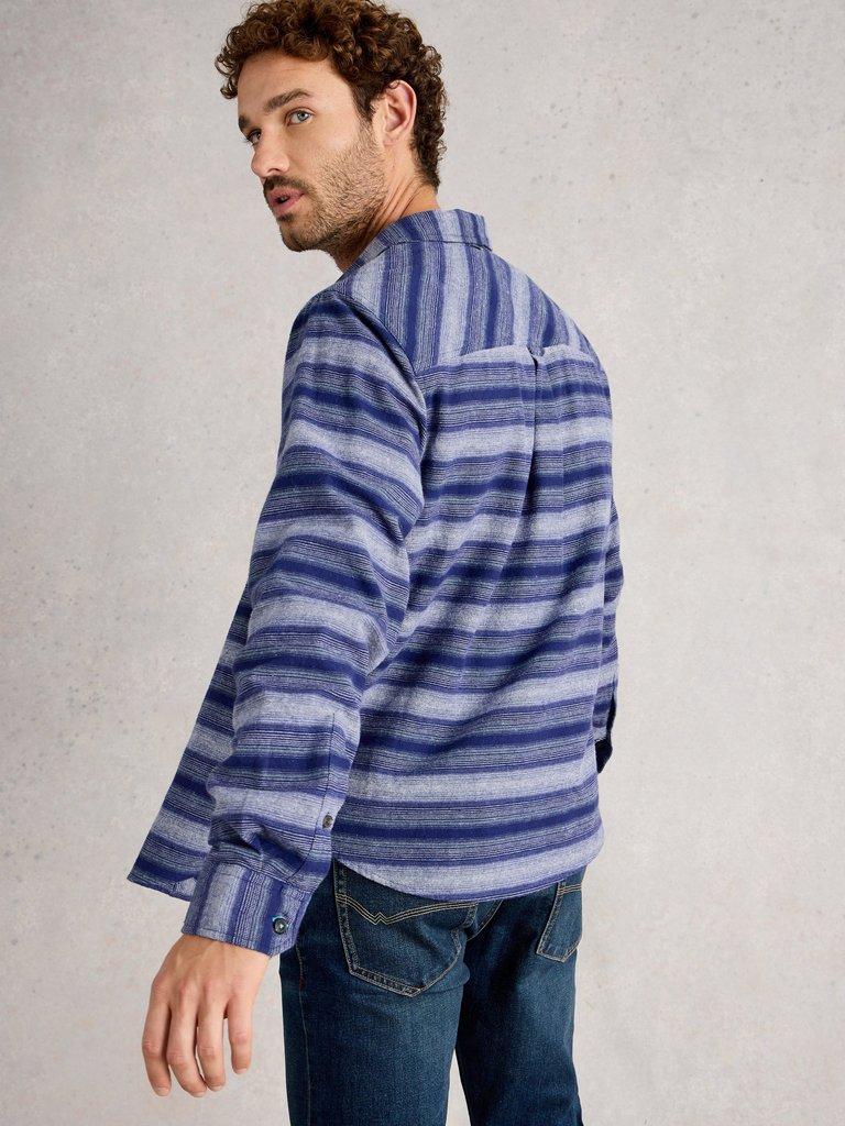 Upton Horizontal Stripe Shirt in BLUE MLT - MODEL BACK