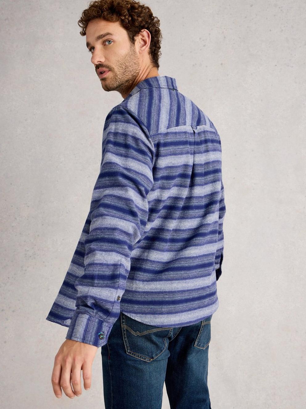 Upton Horizontal Stripe Shirt in BLUE MLT - MODEL BACK