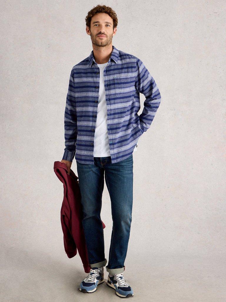 Upton Horizontal Stripe Shirt in BLUE MLT - MODEL FRONT
