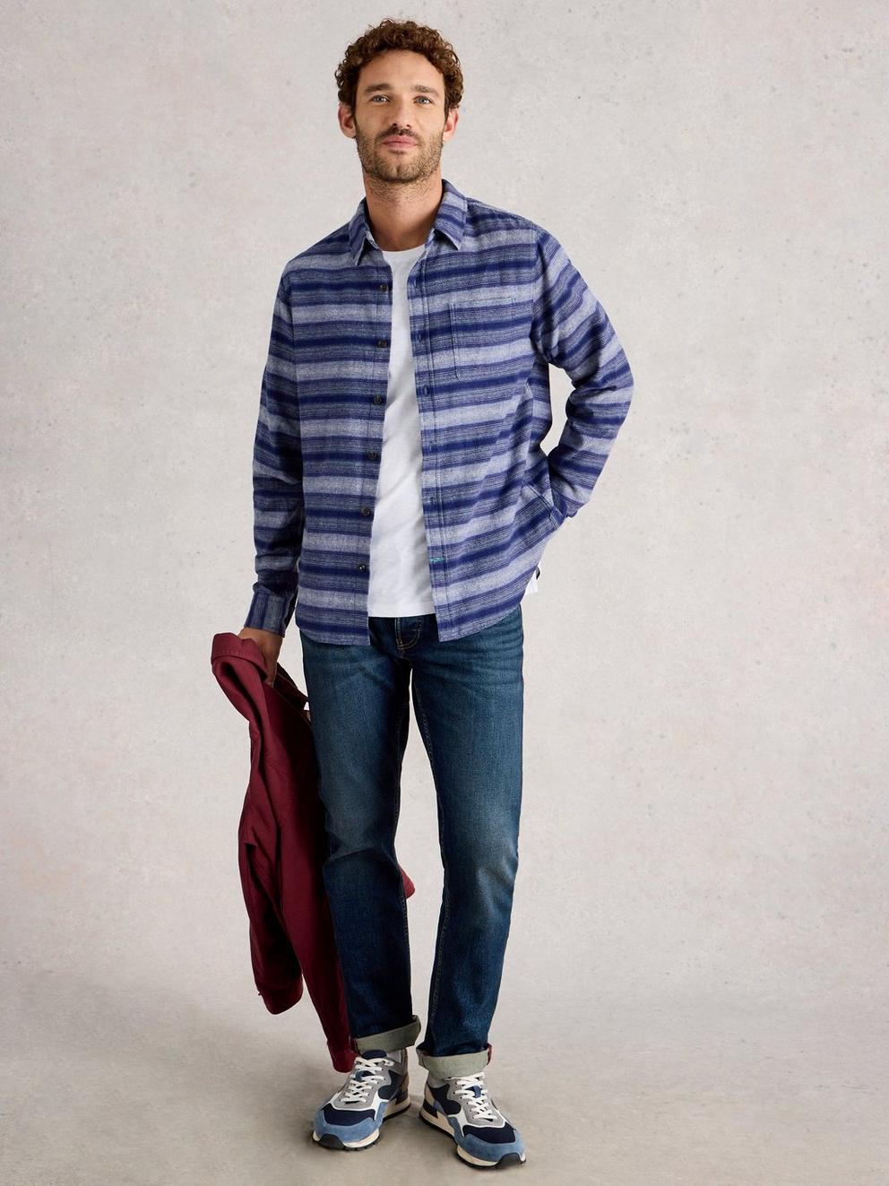 Upton Horizontal Stripe Shirt in BLUE MLT - MODEL FRONT