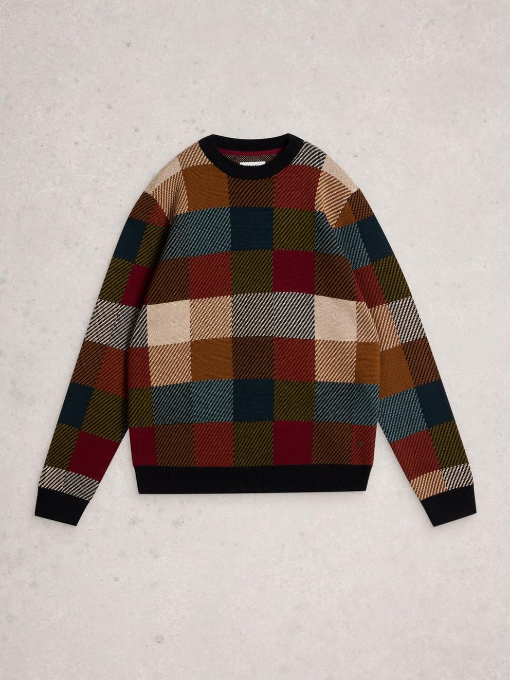 Checkerboard Crew Neck in RED MLT - FLAT FRONT