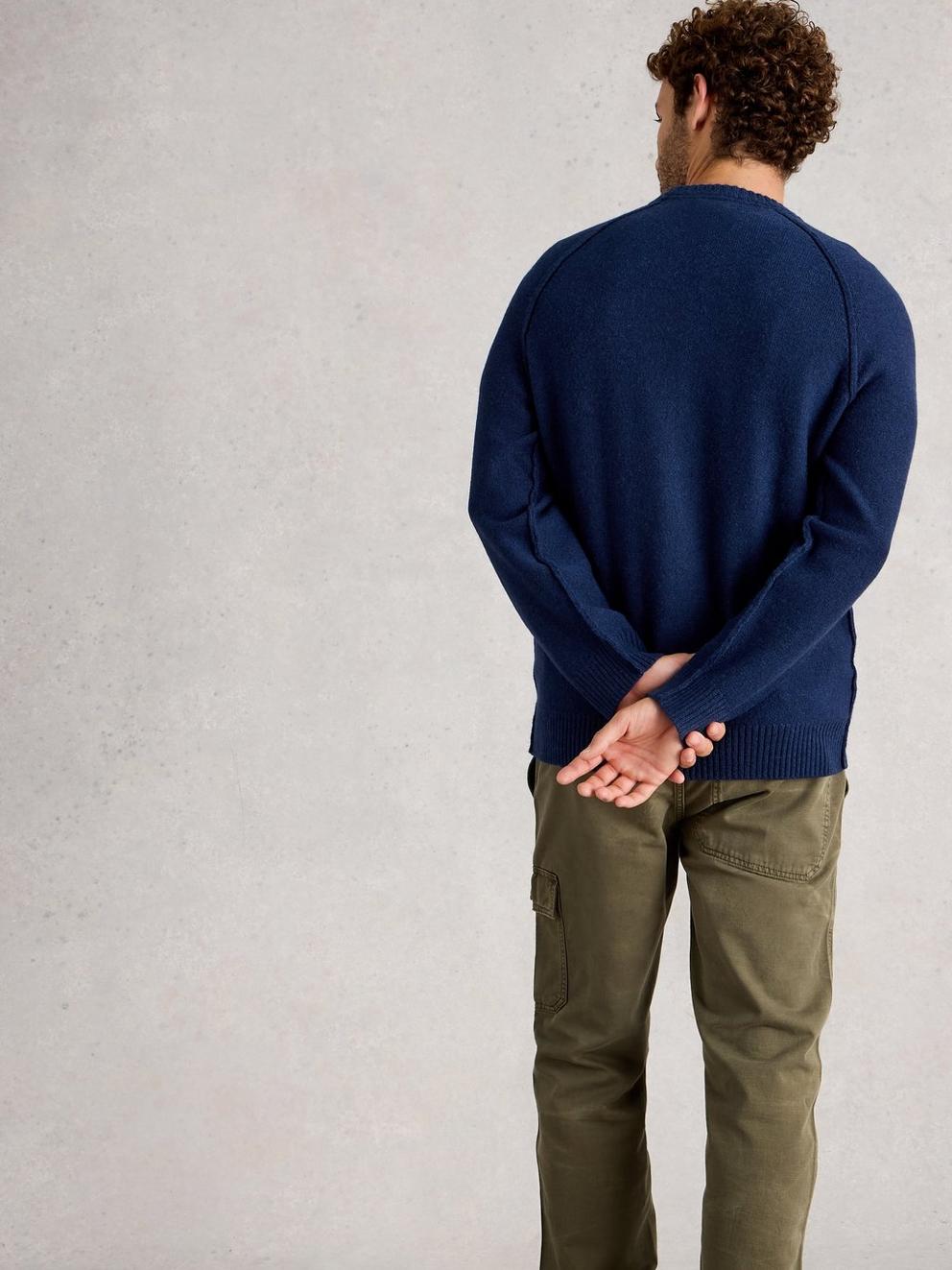 Milton Lambswool Crew in DARK NAVY - MODEL BACK