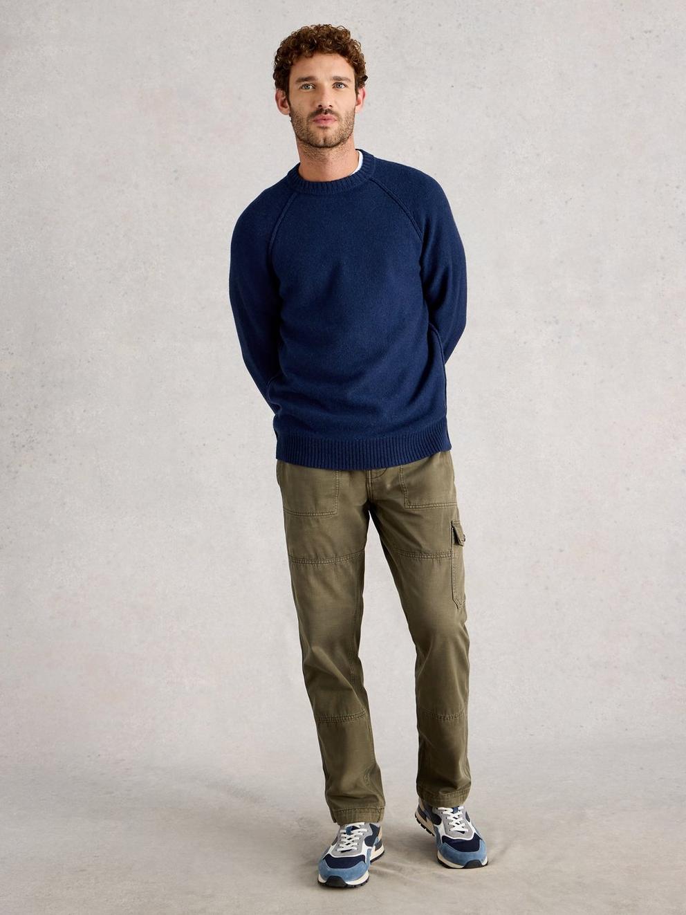 Milton Lambswool Crew in DARK NAVY - MODEL FRONT