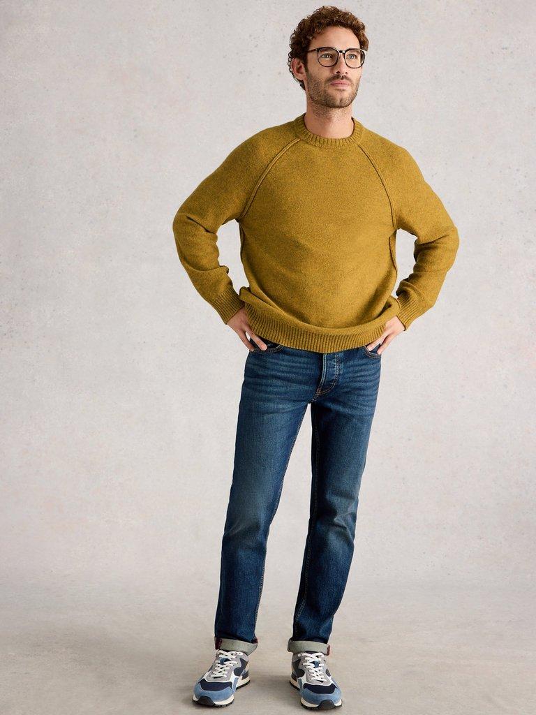 Milton Lambswool Crew in MID YELLOW - MODEL FRONT