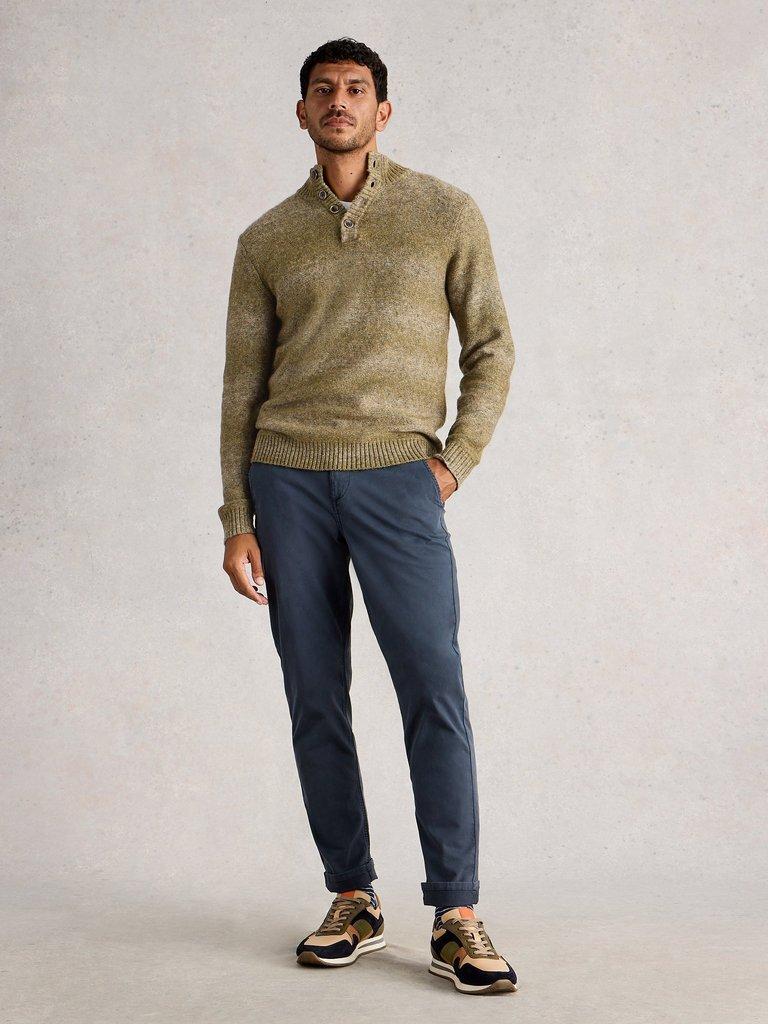 Ombre Button Neck in MID GREEN - MODEL FRONT