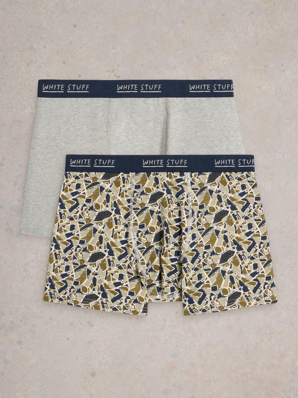 Hove 2pk Boxers Print  Plain in BLK PR - FLAT DETAIL