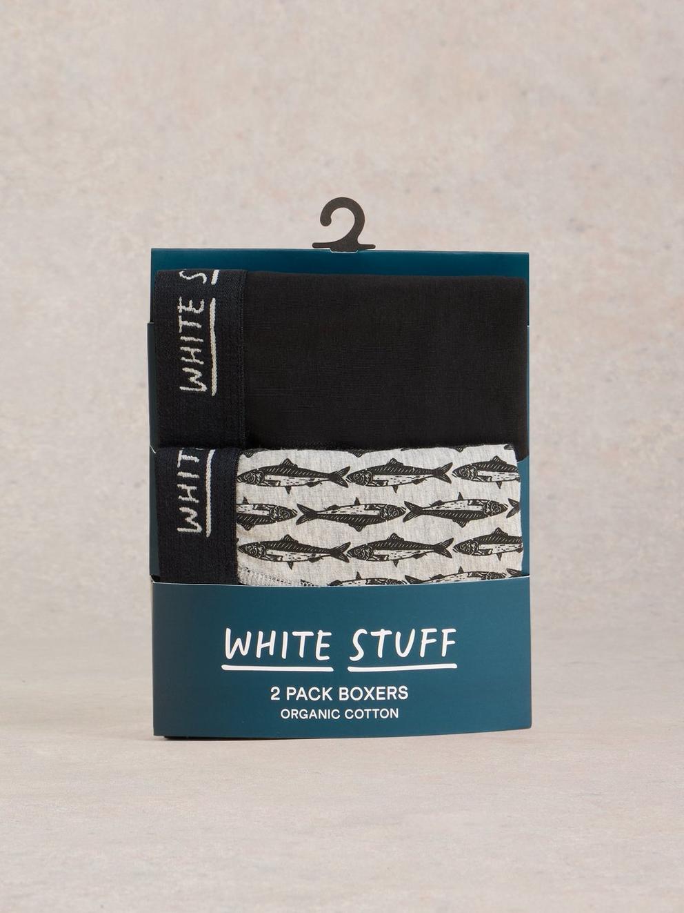 Hove 2pk Boxers Print  Plain in GREY PR - FLAT FRONT