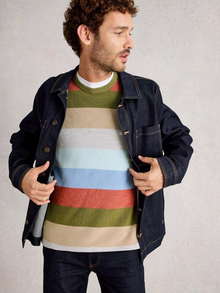 Attadale Stripe Crew Neck in BLUE MLT - LIFESTYLE