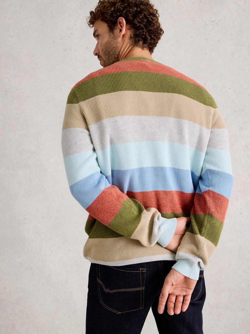Attadale Stripe Crew Neck in BLUE MLT - MODEL BACK