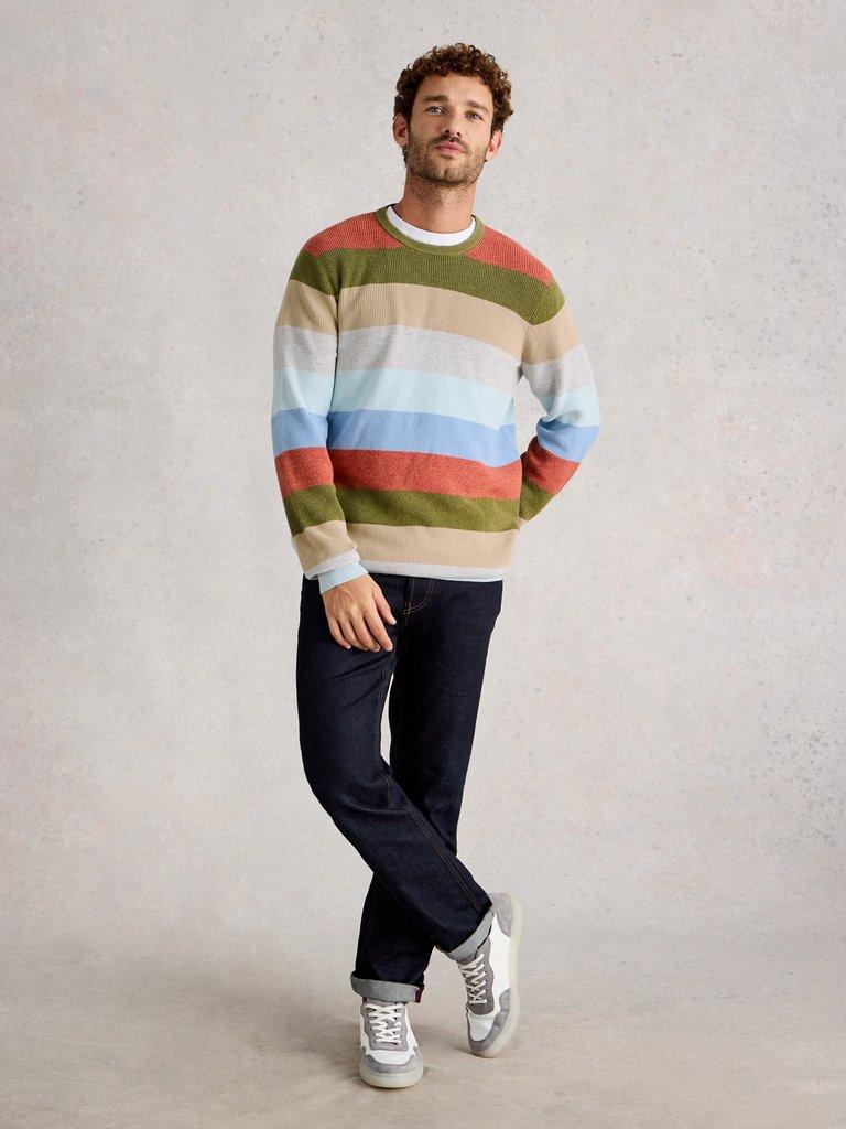 Attadale Stripe Crew Neck in BLUE MLT - MODEL FRONT