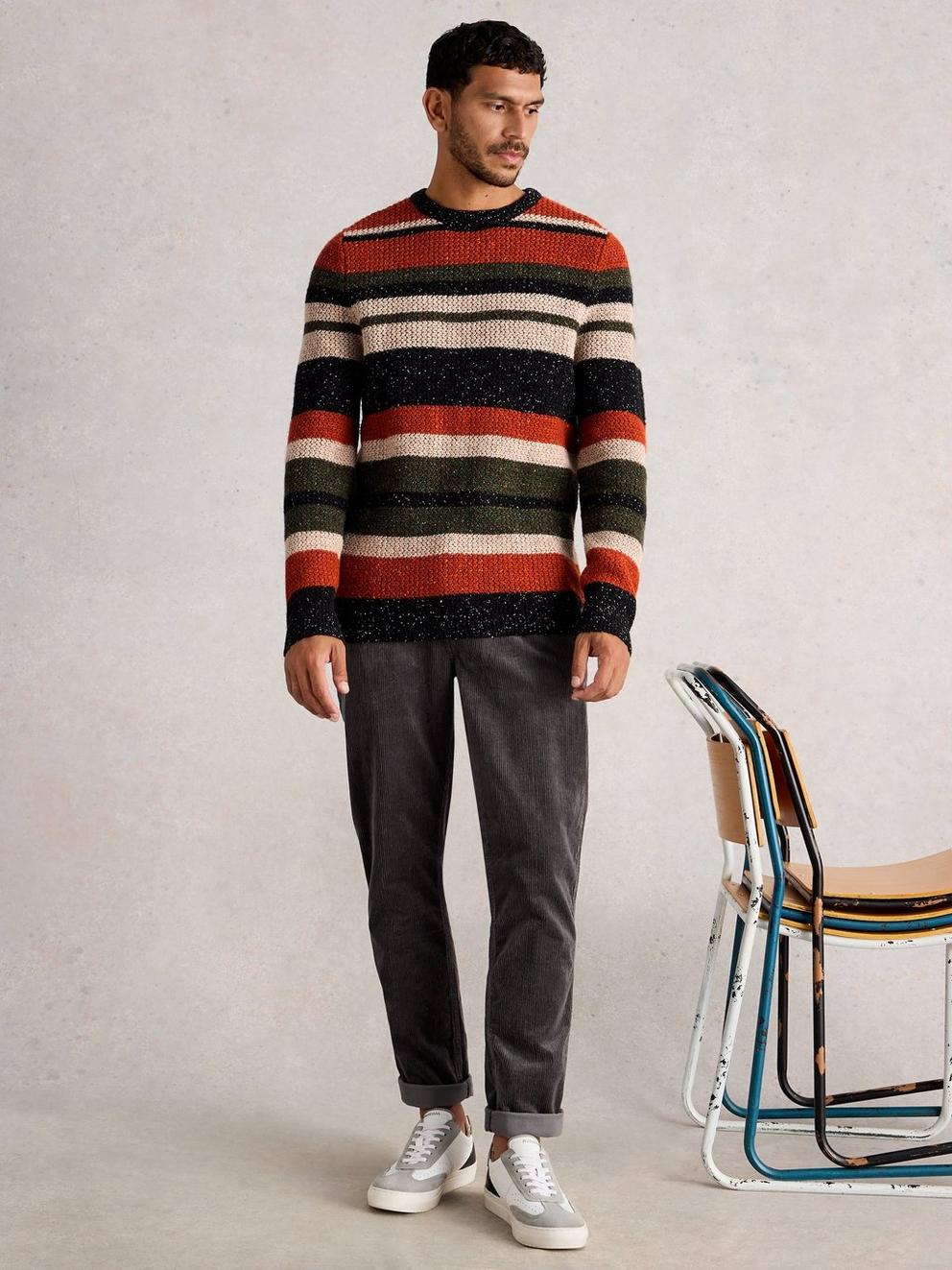 Berkley Crew Neck Stripe in ORANGE MLT - MODEL FRONT