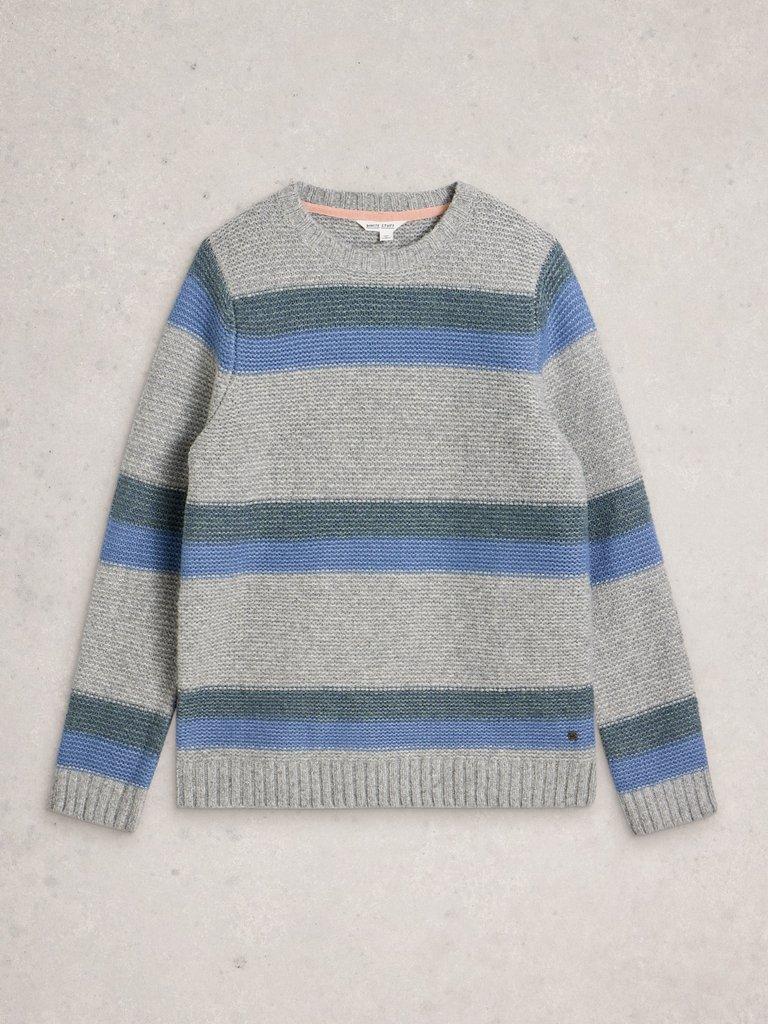 Breton Stripe Crew Neck in GREY MLT - FLAT FRONT