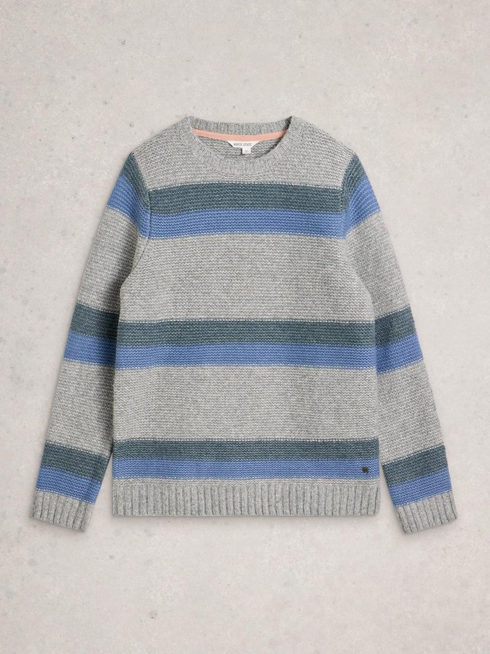 Breton Stripe Crew Neck in GREY MLT - FLAT FRONT