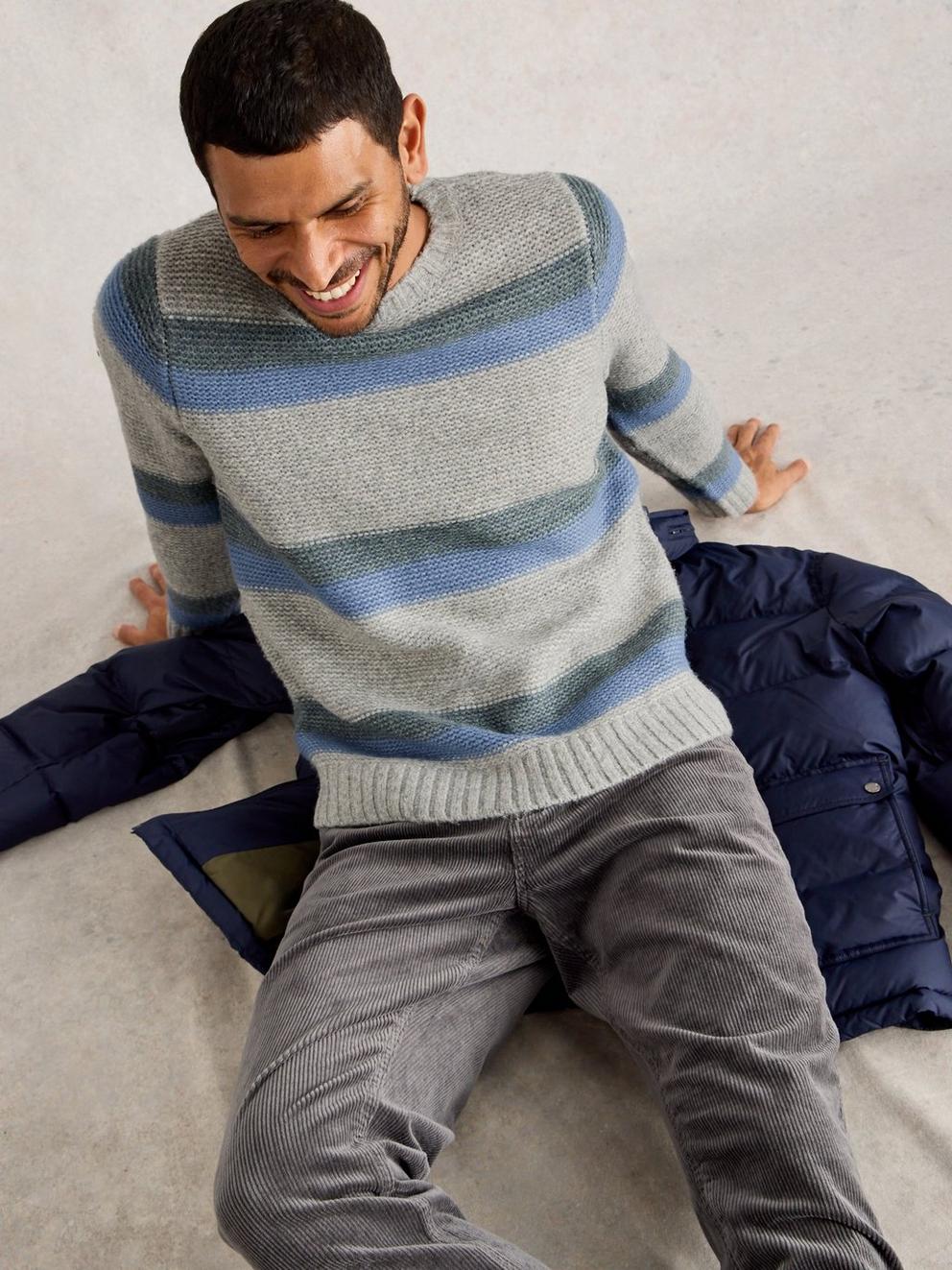 Breton Stripe Crew Neck in GREY MLT - LIFESTYLE