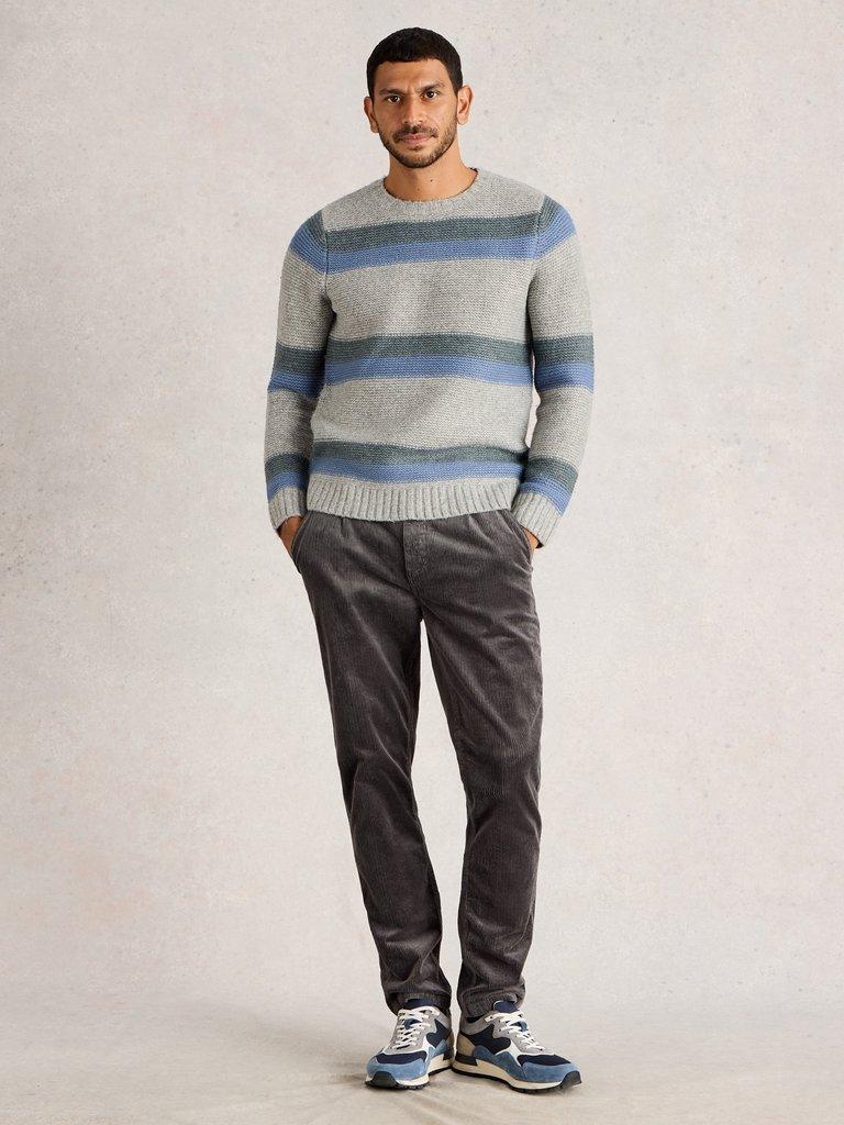 Breton Stripe Crew Neck in GREY MLT - MODEL FRONT