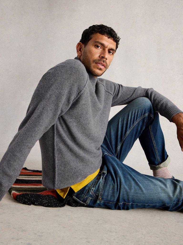 Milton Lambswool Mock Neck in CHARC GREY - LIFESTYLE
