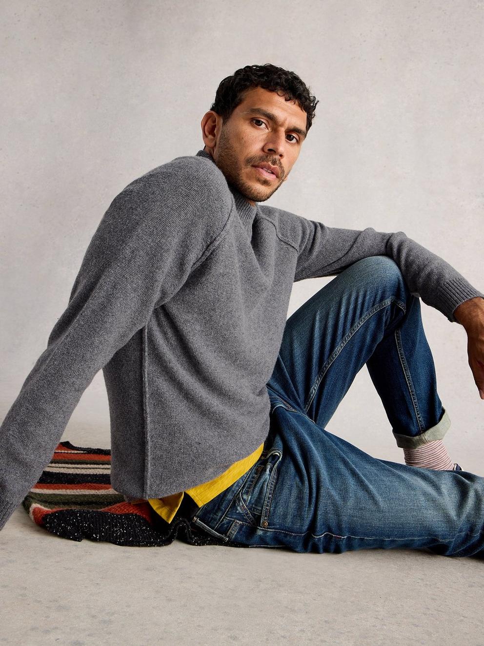 Milton Lambswool Mock Neck in CHARC GREY - LIFESTYLE