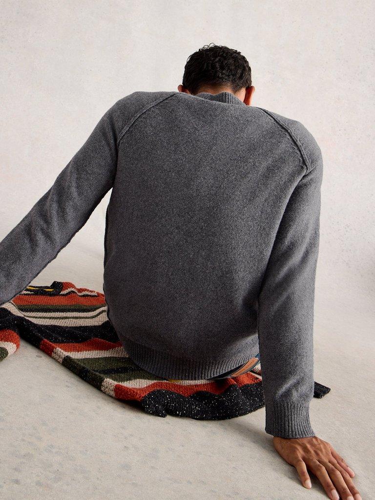 Milton Lambswool Mock Neck in CHARC GREY - MODEL BACK