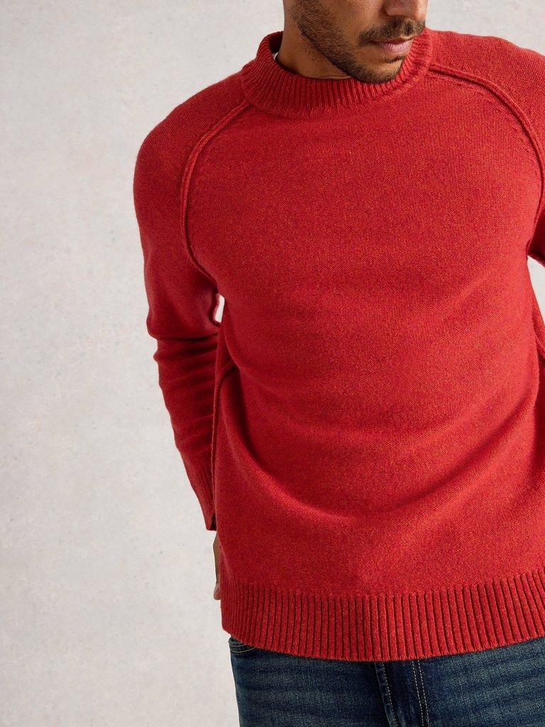 Milton Lambswool Mock Neck in DK ORANGE - MODEL DETAIL