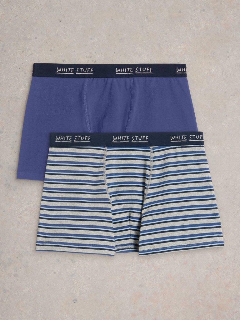 Hove 2pk Boxers Stripe  Plain in NAVY MULTI - FLAT DETAIL