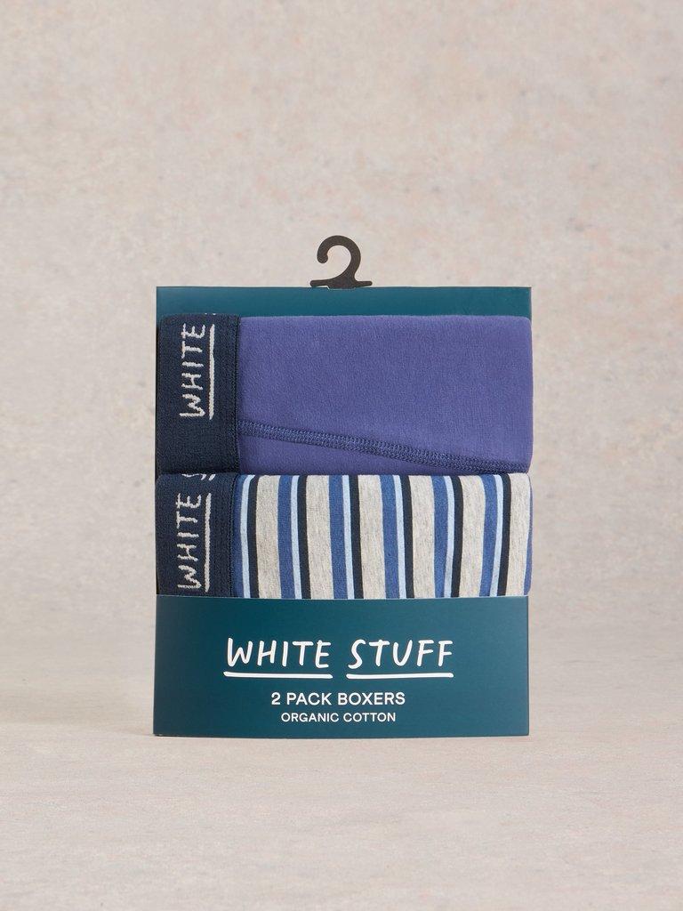 Hove 2pk Boxers Stripe  Plain in NAVY MULTI - FLAT FRONT