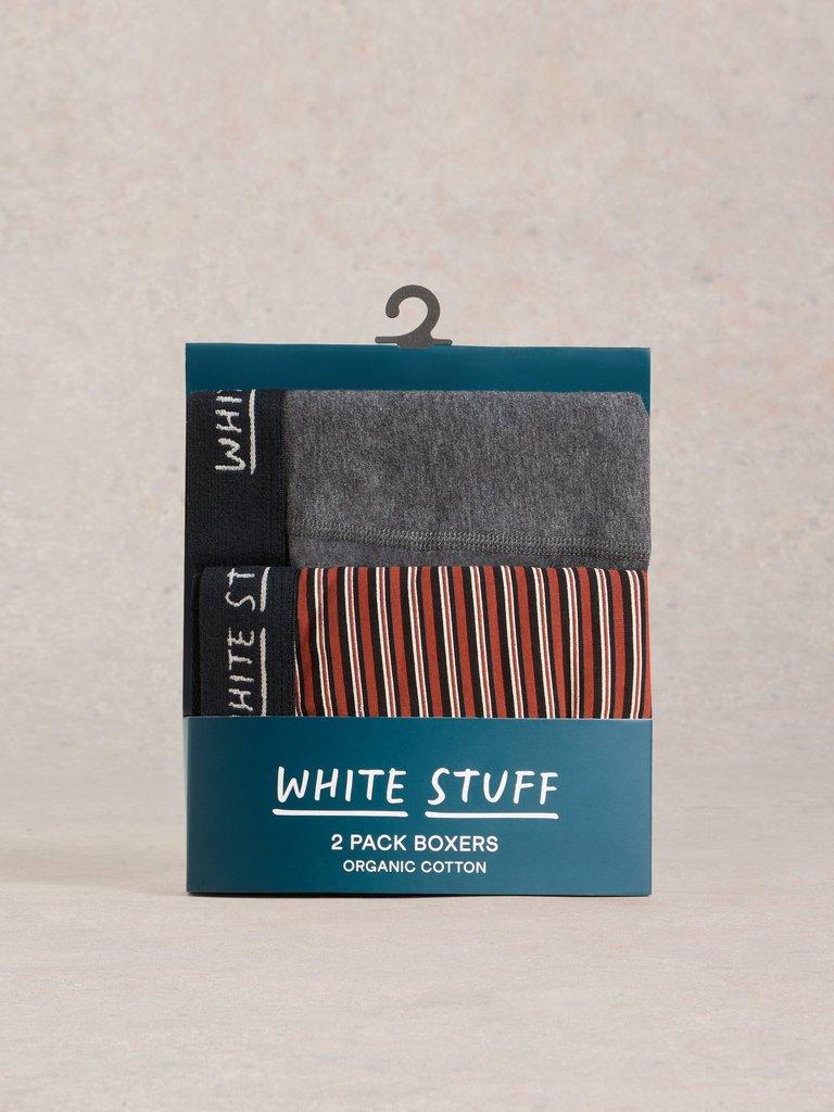 Hove 2pk Boxers Stripe  Plain in RED MLT - FLAT FRONT