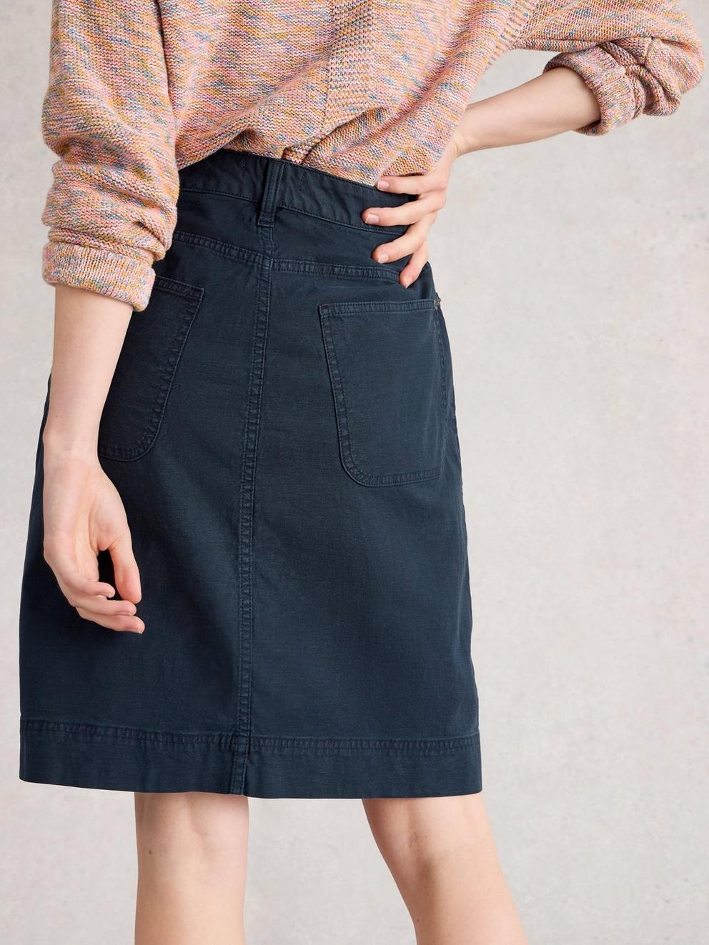 Tia Chino Skirt in DARK NAVY - MODEL BACK