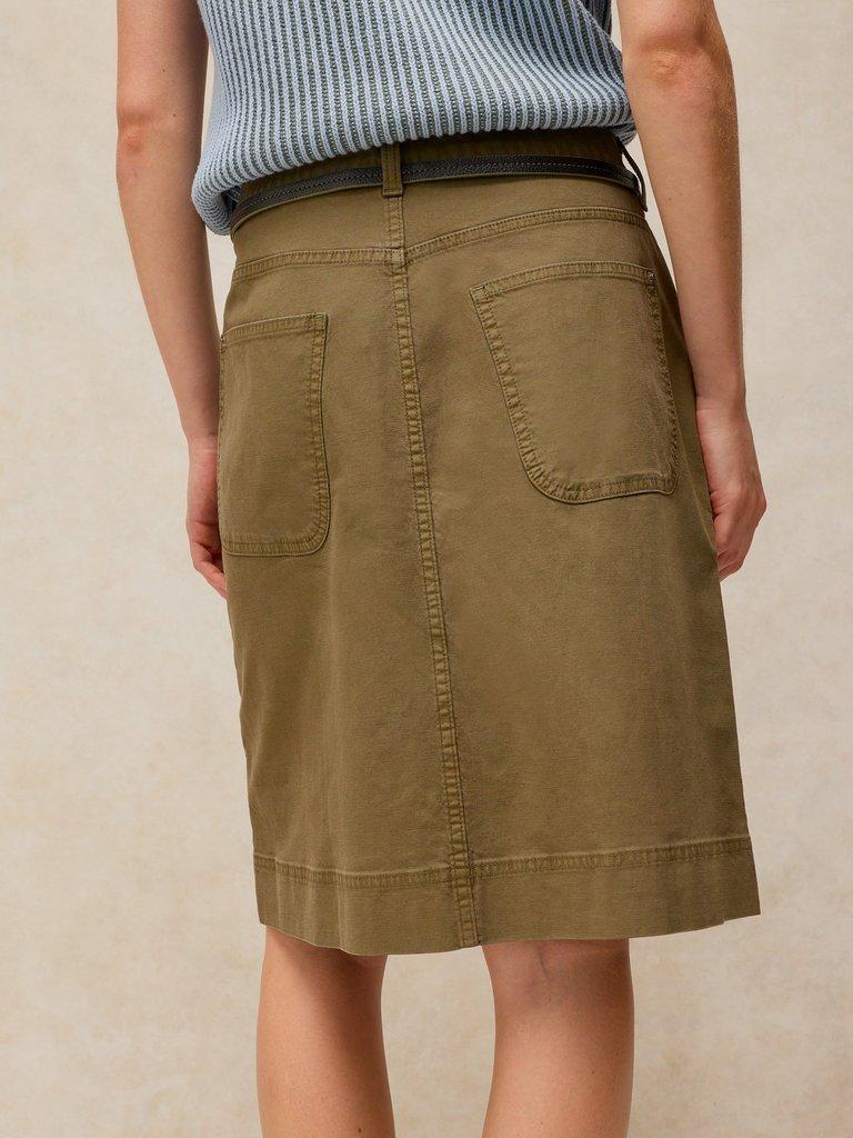Tia Chino Skirt in KHAKI GRN - MODEL BACK