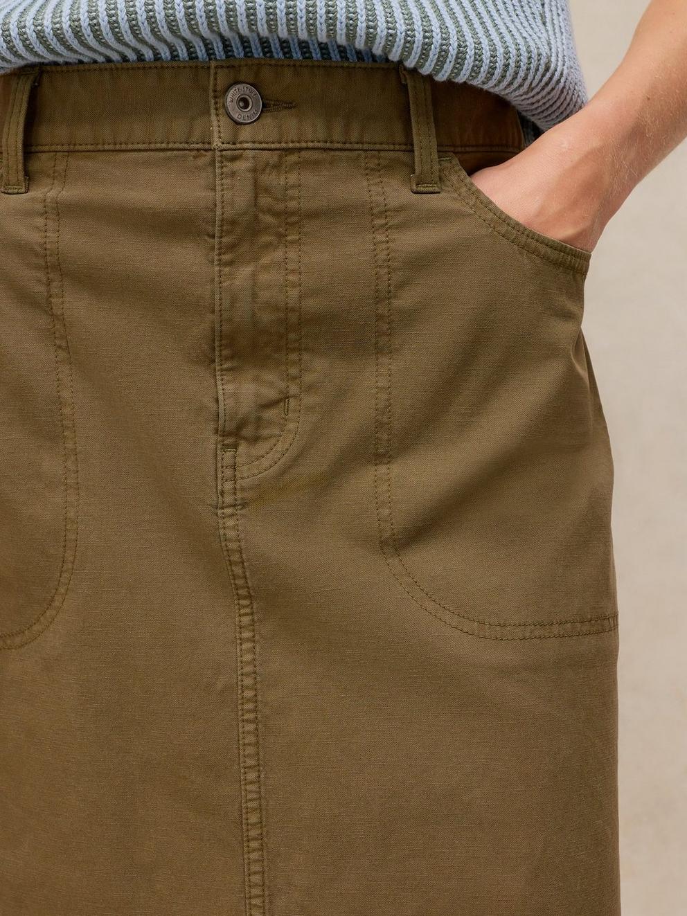 Tia Chino Skirt in KHAKI GRN - MODEL DETAIL