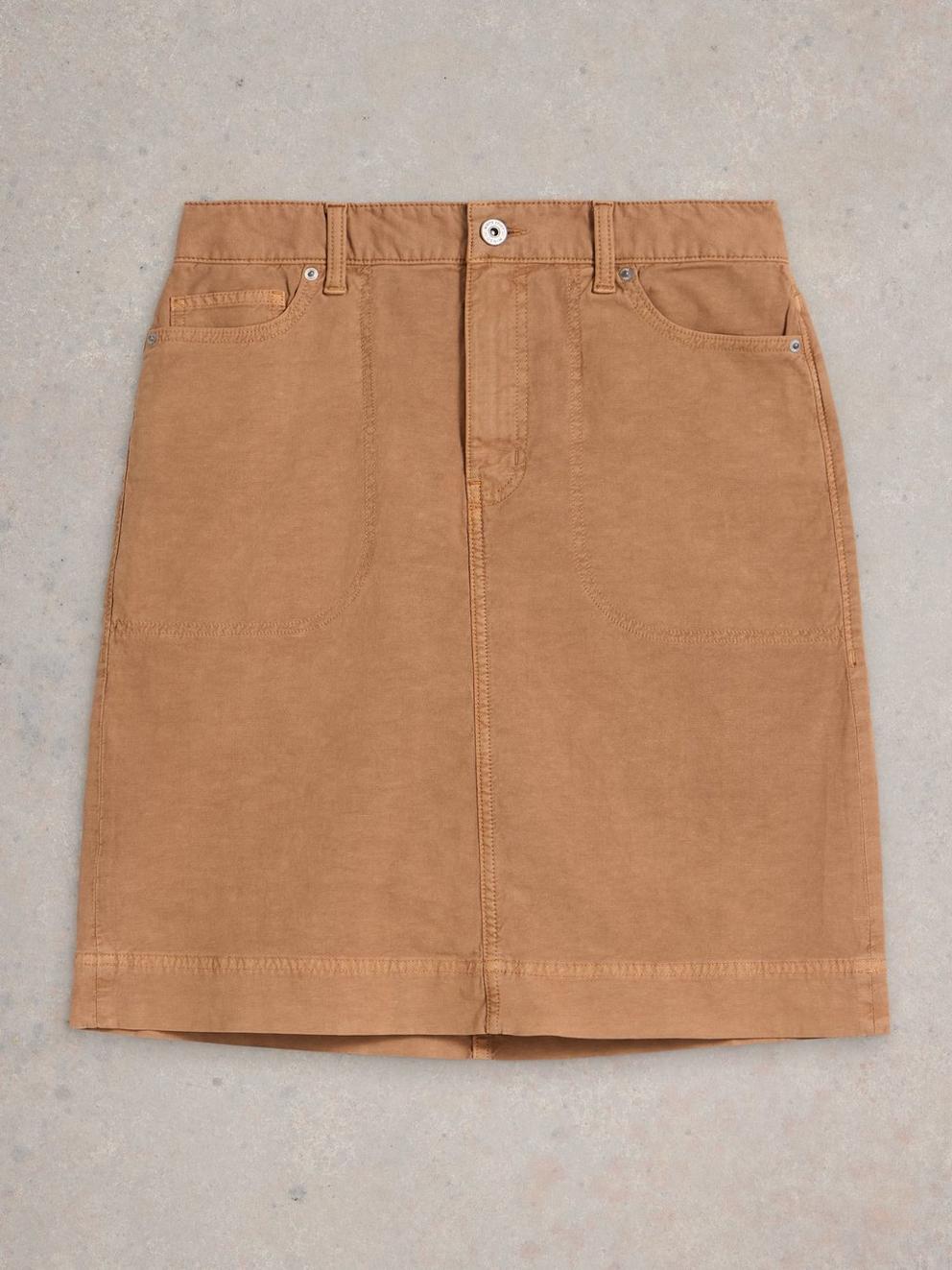 Tia Chino Skirt in MID TAN - FLAT FRONT