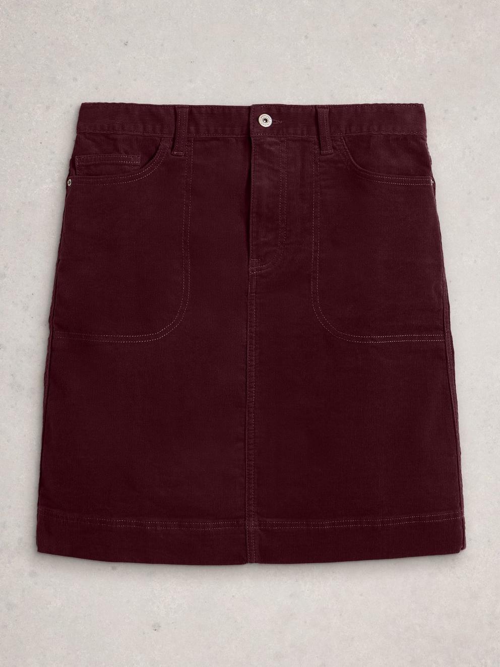 Tia Cord Skirt in DK PLUM - FLAT FRONT