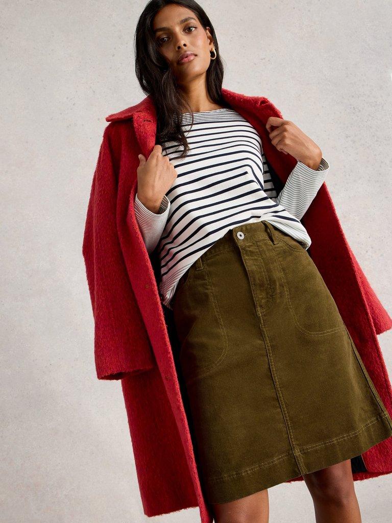 Tia Cord Skirt in KHAKI GRN - LIFESTYLE