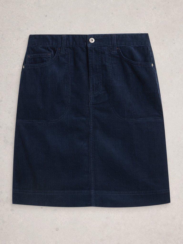 Tia Cord Knee Length Skirt in DARK NAVY - FLAT FRONT