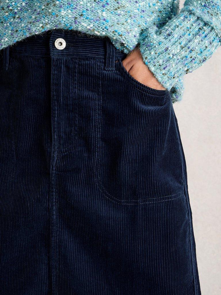 Tia Cord Knee Length Skirt in DARK NAVY - MODEL DETAIL