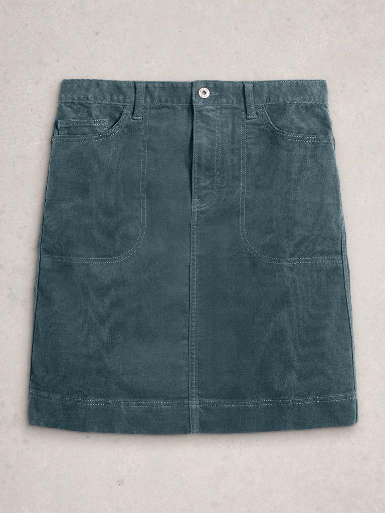Tia Cord Knee Length Skirt in DUS BLUE - FLAT FRONT