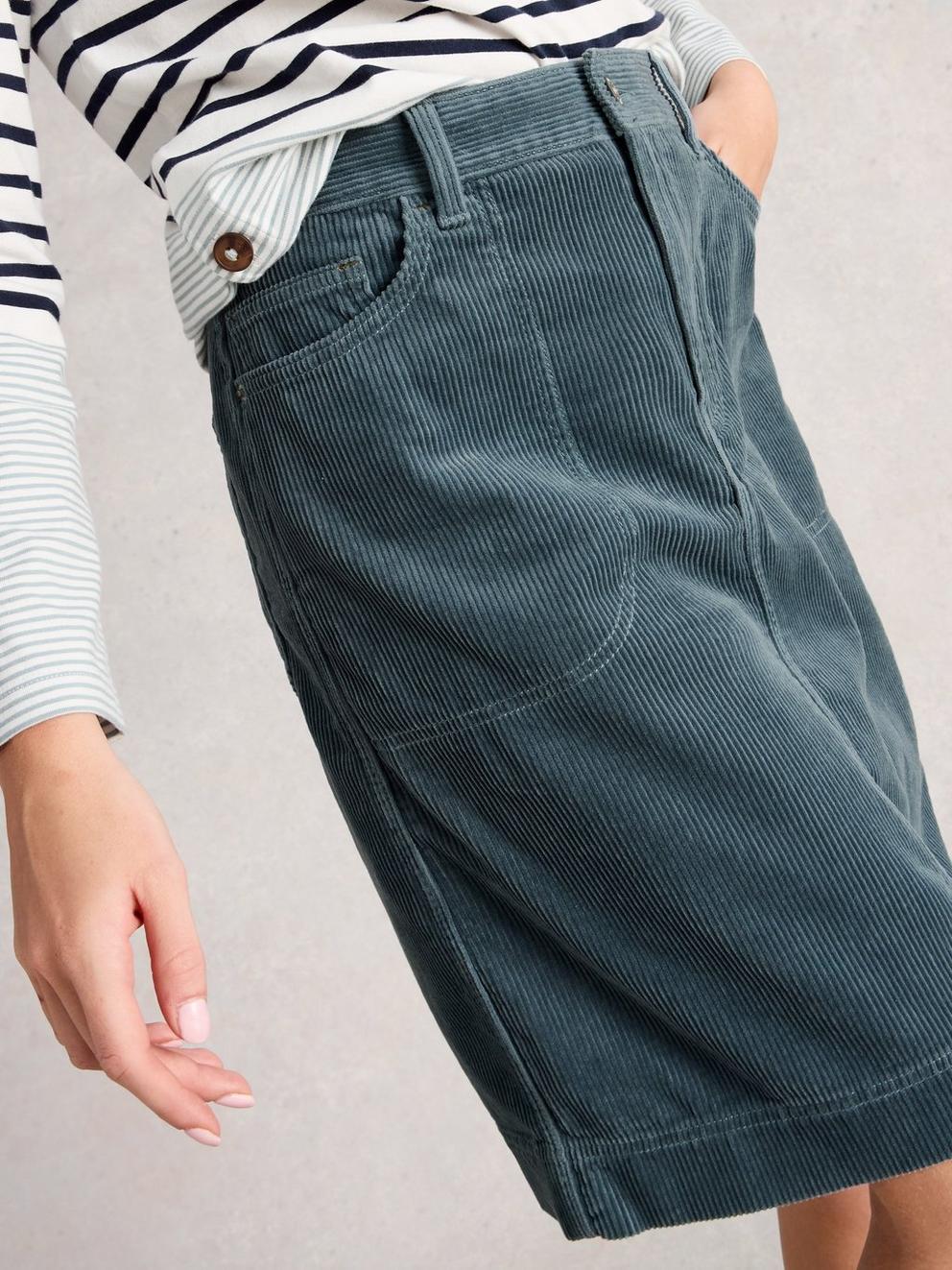 Tia Cord Knee Length Skirt in DUS BLUE - LIFESTYLE