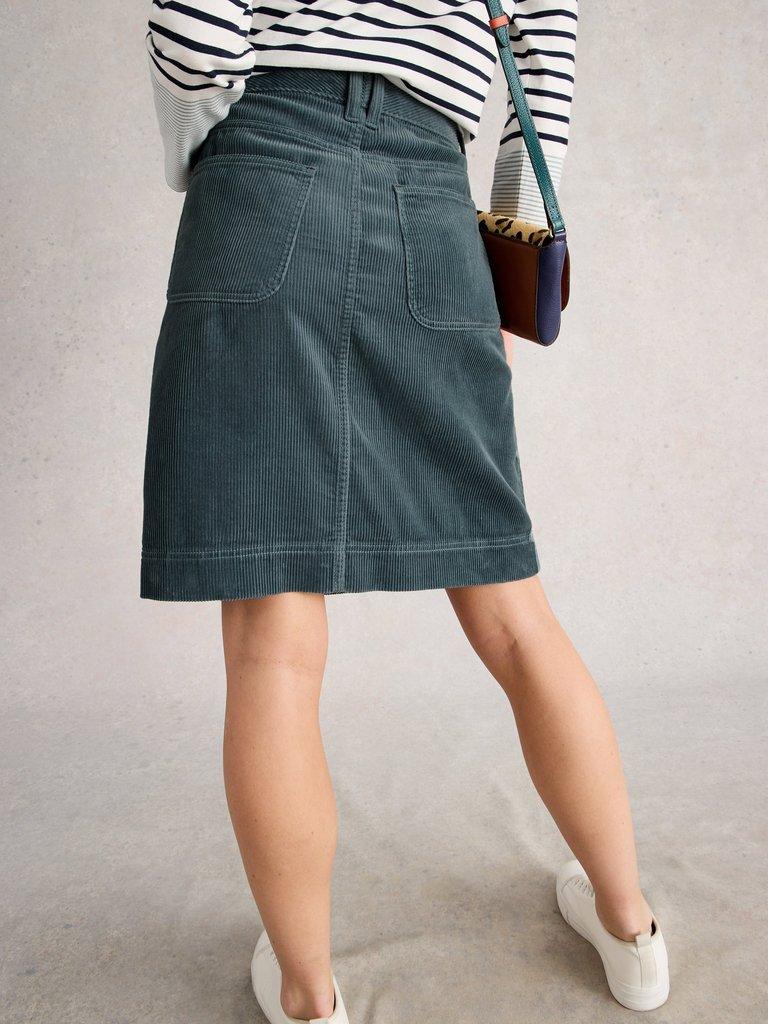 Tia Cord Knee Length Skirt in DUS BLUE - MODEL BACK