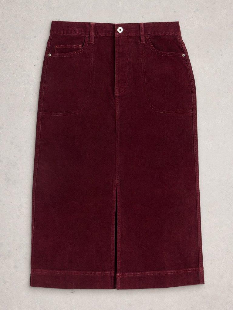 Tia Cord Midi Skirt in DK PLUM - FLAT FRONT