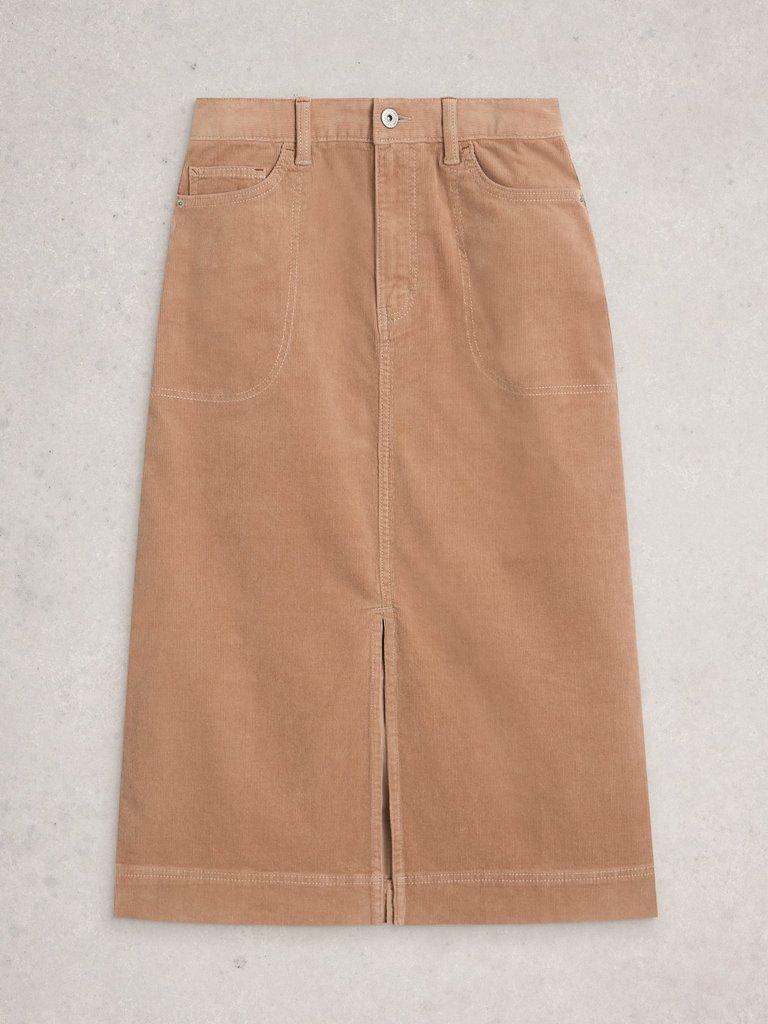 Tia Cord Midi Skirt in LGT NAT - FLAT FRONT
